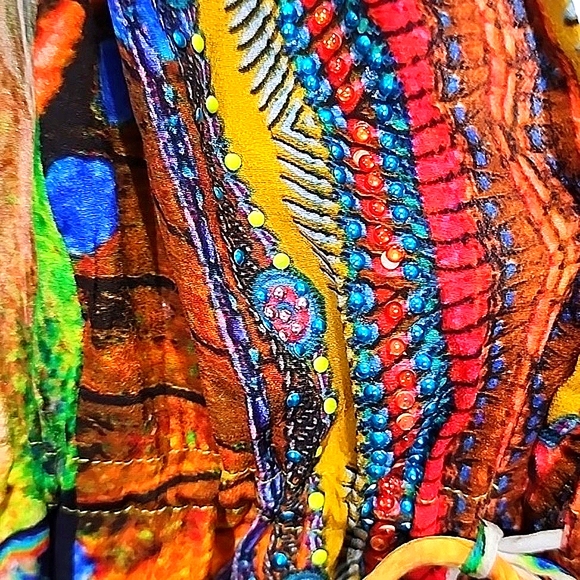 Shahida Parides 100% viscose crepe silk boho colorful dress size S/M - Picture 4 of 12